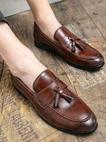Men Tassel Decor Dress Loafers - Rust Brown - View 4