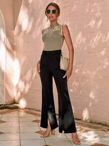 SHEIN Clasi Pantalones de traje bajo con abertura pierna amplia - Negro - Ver 3