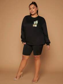 SHEIN SXY Plus Mesh Insert Cycling Shorts - Black - View 3