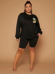 SHEIN SXY Plus Mesh Insert Cycling Shorts - Black - View 4