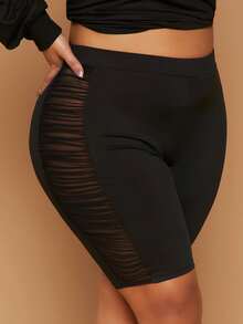 SHEIN SXY Plus Mesh Insert Cycling Shorts - Black - View 5