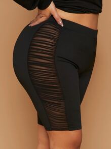 SHEIN SXY Plus Mesh Insert Cycling Shorts - Black - View 6