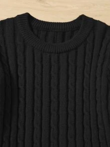 Girls Cable Knit Jumper Dress Without Belt - Black - View 4