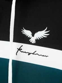 Manfinity Homme Men Color Block Letter Graphic Drawstring Hoodie , Fall, Long Sleeve Top - Multicolor - View 4