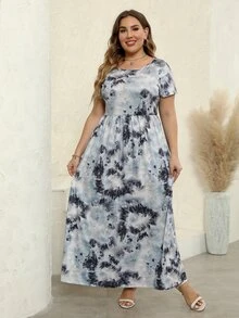 Plus Tie Dye A-line Dress - Multicolor - View 3