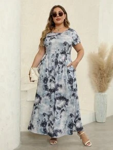 Plus Tie Dye A-line Dress - Multicolor - View 4