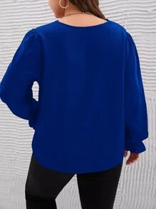 SHEIN Clasi Plus Scallop Trim Flounce Sleeve Blouse - Royal Blue - View 2