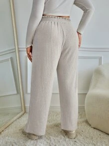 SHEIN Frenchy Pantalones de cintura con volante tejido de canalé