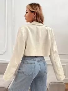 SHEIN EZwear 字母補丁細節單釦短版西裝 - 卡其色 - 查看 2