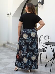 Plus Tropical Print Scoop Neck Dress - Multicolor - View 2