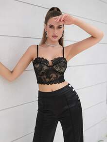 D&M Floral Lace Cami Top - Black - View 5
