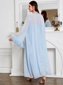 Modelyn Frill Trim Cami Dress & Fuzzy Cuff Halter Dress - Baby Blue - View 2