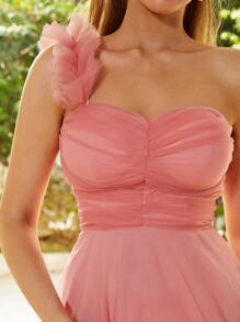 Missord 胸部褶皺網紗覆蓋舞會連衣裙 - 珊瑚粉 - 查看 3