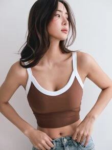 DAZY Contrast Binding Cami Sports Bra - Brown - View 4