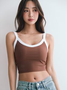 DAZY Contrast Binding Cami Sports Bra - Brown - View 6