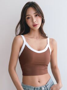 DAZY Contrast Binding Cami Sports Bra - Brown - View 7