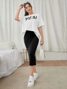 Mulvari Letter Graphic Tee & Split Hem Skirt - Black and White - View 1