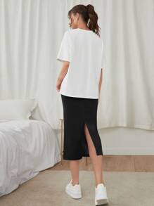 Mulvari Letter Graphic Tee & Split Hem Skirt - Black and White - View 2