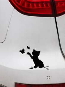 1個 猫パターン 車用ステッカー - ブラック - チェックする 1