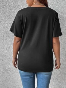 SHEIN LUNE Plus Twist Hem Tee - Black - View 2