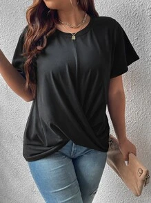 SHEIN LUNE Plus Twist Hem Tee - Black - View 4