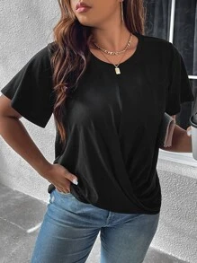 SHEIN LUNE Plus Twist Hem Tee - Black - View 6