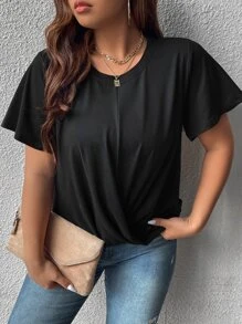 SHEIN LUNE Plus Twist Hem Tee - Black - View 7