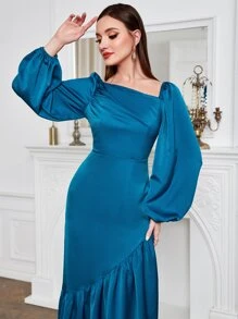 Modelyn فستان أكمام فانوس ثنية حافة مكشكشة
