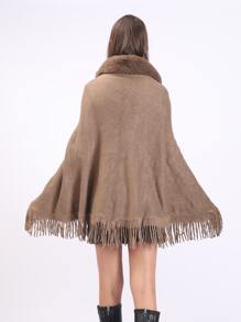 一件加厚保暖的披肩，带有飘逸的领子 - 卡其色 - 查看 3