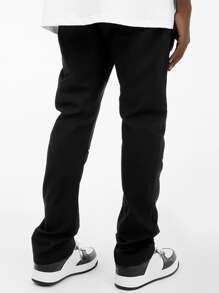 Manfinity 男士拉鏈細節腰部抽繩長褲 - 黑色 - 查看 2