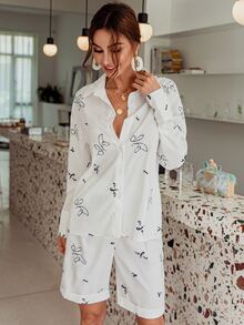 Glamaker Graphic Print Button Front Shirt & Shorts - White - View 6