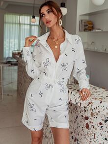 Glamaker Graphic Print Button Front Shirt & Shorts - White - View 8