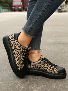 Leopard Pattern Lace-up Front Skate Shoes - Multicolor - View 2