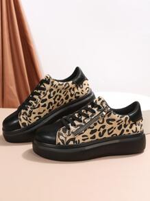 Leopard Pattern Lace-up Front Skate Shoes - Multicolor - View 3