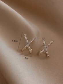 Rhinestone Criss Cross Design Stud Earrings - Multicolor - View 5