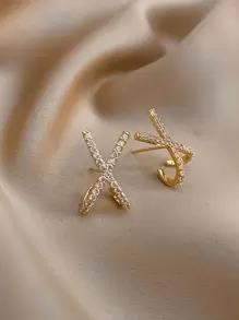 Rhinestone Criss Cross Design Stud Earrings - Multicolor - View 6