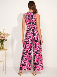 SHEIN VCAY Mono de pierna ancha con estampado floral - Multicolor - Ver 2