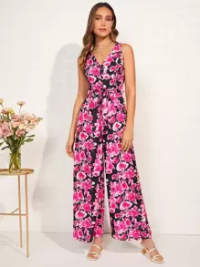 SHEIN VCAY Mono de pierna ancha con estampado floral - Multicolor - Ver 4