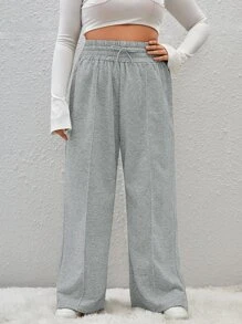 SHEIN EZwear Plus Drawstring Waist Joggers - Light Grey - View 1