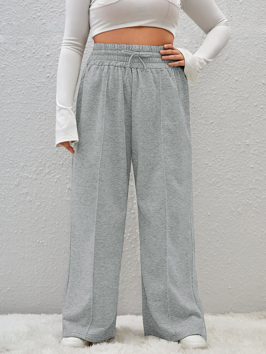 SHEIN EZwear Plus Drawstring Waist Joggers - Light Grey - View 1