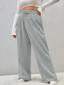 SHEIN EZwear Plus Drawstring Waist Joggers - Light Grey - View 3