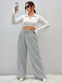 SHEIN EZwear Plus Drawstring Waist Joggers - Light Grey - View 4