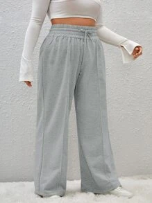 SHEIN EZwear Plus Drawstring Waist Joggers - Light Grey - View 5
