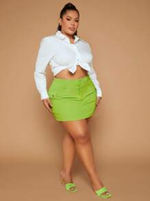 SHEIN SXY 大碼高腰側翻蓋口袋工裝裙