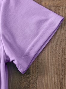 SHEIN LUNE Áo thun nữ Hoạt hình Lá thư Giải trí - Màu Lilac Tím - Xem 5
