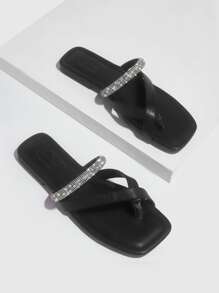 CUCCOO SZL 水鑽裝飾T字帶涼鞋 - 黑色 - 查看 5