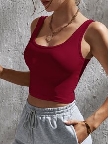 SHEIN Tall Solid Crop Tank Top - Burgundy - View 4