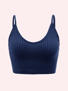 SHEIN EZwear 羅紋針織短版吊帶上衣 - 藏蓝色 - 查看 1