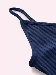 SHEIN EZwear 羅紋針織短版吊帶上衣 - 藏蓝色 - 查看 3