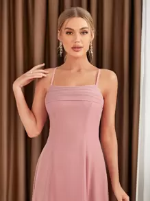 SHEIN Belle Váy phù dâu Lộ Lưng Hội Chữ thập Buộc lại màu trơn - Màu Hồng baby - Xem 4